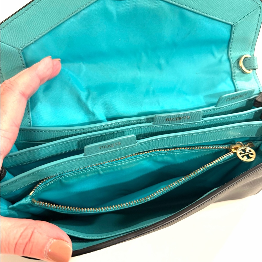 TORY BURCH•black saffiano leather envelope travel organizer clutch bag - Picture 10 of 11